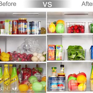hoojo refrigerator organizer bins 8pcs clear plastic bins for fridge freezer kitchen cabinet pantry organization and sto 1