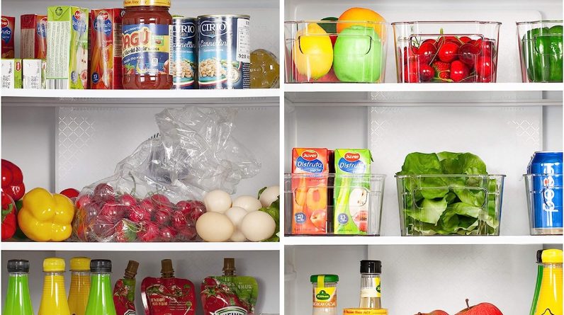 hoojo refrigerator organizer bins 8pcs clear plastic bins for fridge freezer kitchen cabinet pantry organization and sto 1