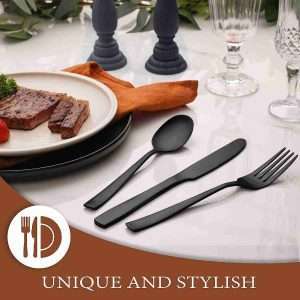 hiware 24 pieces matte black silverware set with steak knives for 4 stainless steel flatware utensils set hand wash reco 1