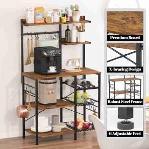 kitchen bakeras rack with 2 pull out wire baskets microwave stand with storage shelf wine rack 5 tier utility coffee bar 1