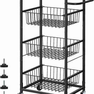 kitchen storage cart on wheels 4 tier utility rolling cart with baskets farmhouse serving cart with handle mesh basket p