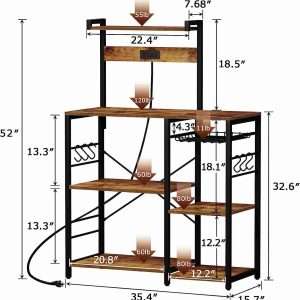 superjare bakers rack with power outlet microwave stand coffee bar with wire basket kitchen storage rack with 6 s hooks