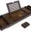 G-LEAF Brown Bamboo Bathtub Tray Caddy with Wine Glass and Soap Holder / Adjustable Reading Rack