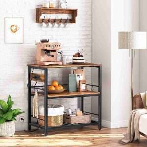 hoobro kitchen island with storage kitchen island table with power outlet 3 tier coffee station and microwave stand for
