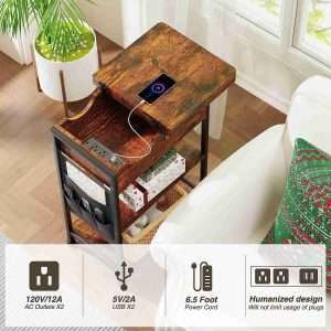 tarkari side table end table with charging station living room narrow end tables with storage bedside table flip top nig