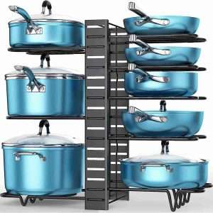 ordora pots and pans organizer 8 tier with 3 diy methods adjustable rack for cabinet kitchen organization storage and fo 1