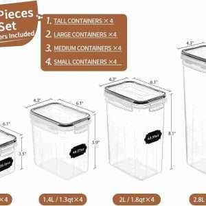 praki airtight food storage container set 16 pcs bpa free plastic dry food canisters for kitchen pantry organization and 1