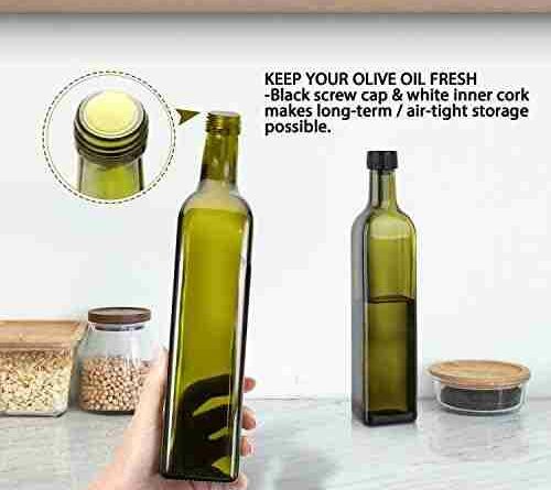 aozita 17oz glass olive oil bottle dispenser 500ml green oil and vinegar cruet with pourers and funnel olive oil carafe 1 2