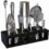 Highball & Chaser Bartender Kit with Black Bamboo Stand Cocktail Shaker Set with Bar Tools Stainless Steel Boston Shaker Bartender Kit with Stand (Silver)