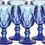 WHOLE HOUSEWARES | Blue Colored Glass Drinkware Set | Vintage Drinking Cups | 9.5oz Water Glasses | Set of 6 | For Wedding or Parties | Cobalt Blue Diamond Pattern (Glass Goblet)