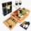 Bamboo Cheese Board and Knife Set Ceramic Bowls Wine Opener – 100% Organic Wood Serving Tray Charcuterie Board Perfect Choice for Gourmets, Birthday Presents, Wedding Gifts, Mothers & Housewarming